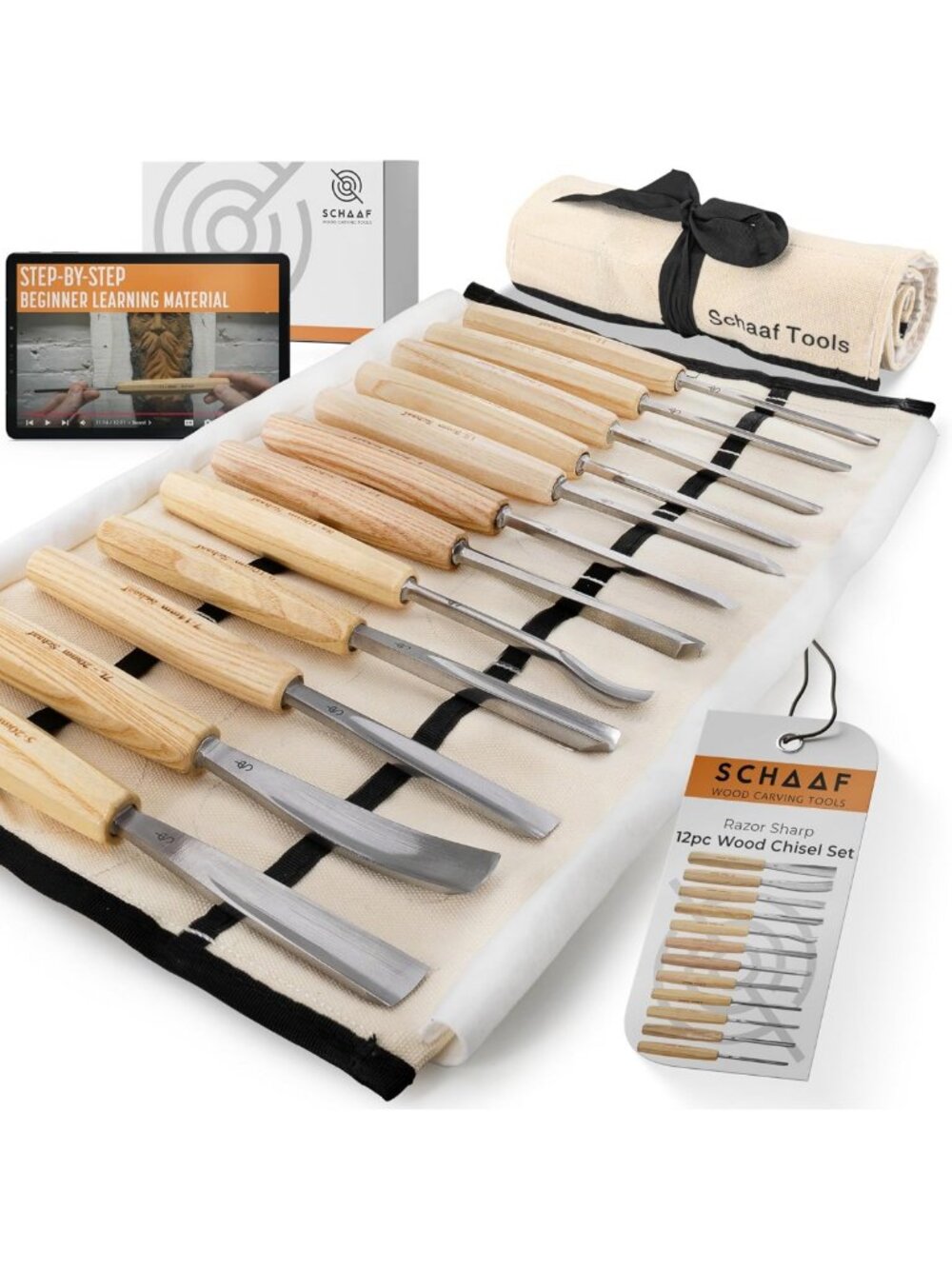 12-Piece Wood Carving Chisel Set with Gouges, Durable Cr-V 60 Steel Tools